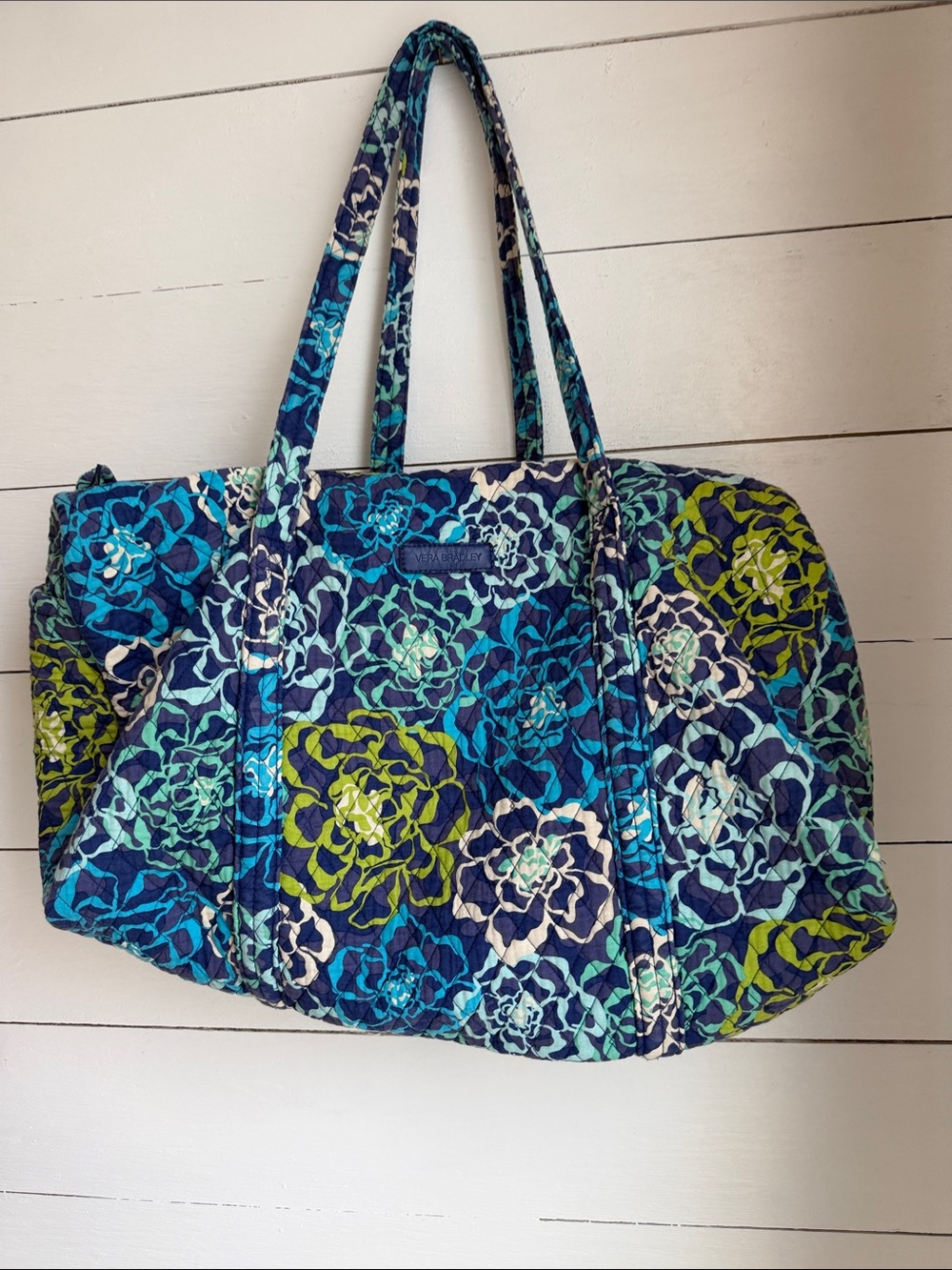 Vera Bradley Quilted Floral Duffel Bag in Blue, Teal & Lime